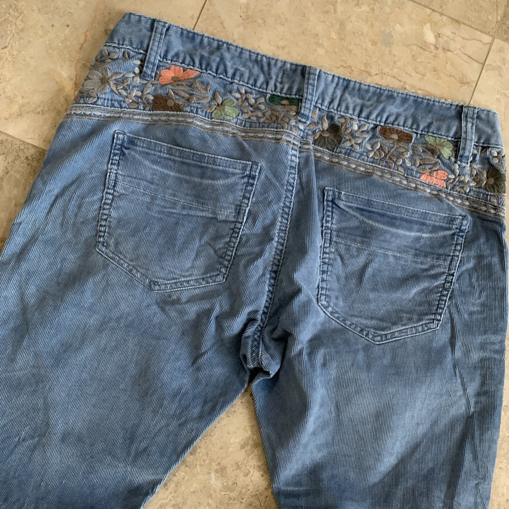 Free People Floral Embroidered Corduroy Pants Womens 31 Light Blue Slim Fit